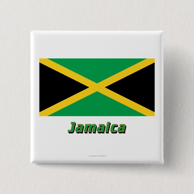 Jamaica Flag with Name 15 Cm Square Badge (Front)