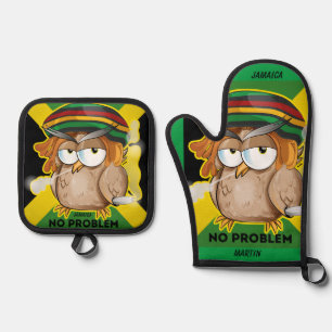 Jamaica Funny Owl Oven Mitt & Pot Holder Set