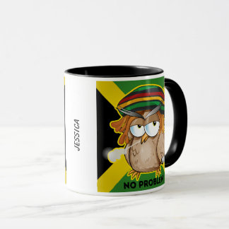 Jamaica Funny Rasta Smoking Owl Customisable Name Mug