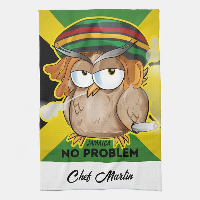 Jamaica Funny Rasta Smoking Owl Customisable  Tea Towel (Vertical)