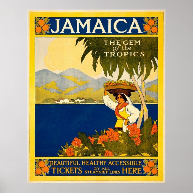 Jamaica Gem of The Tropics Vintage Travel Poster (Front)