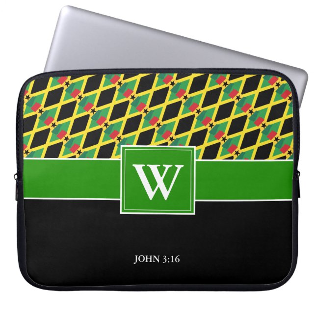 JAMAICA GHANA Monogram Christian GREEN Laptop Sleeve (Front)
