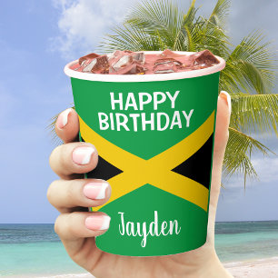 Jamaica Green Black & Gold Jamaican Flag Birthday Paper Cups