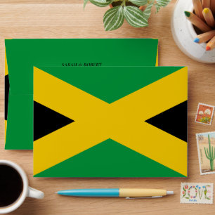 Jamaica Green Black & Gold Jamaican Flag Wedding Envelope