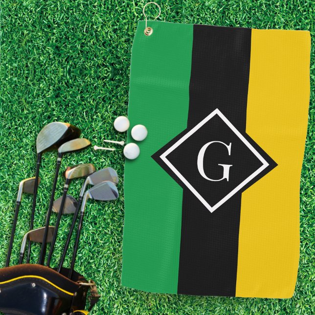 Jamaica Green Black & Gold Jamaican Initial Golf Towel (Jamaica Green Black & Gold Jamaican Initial Golf Towel)