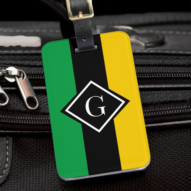 Jamaica Green Black & Gold Jamaican Initial Luggage Tag (jamaica colors monogram luggage tag)