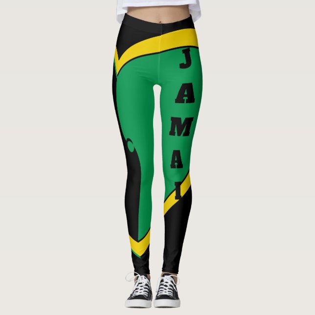 Jamaica Green, Gold & Black Flag Leggings (Front)