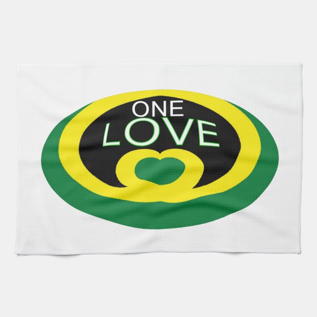 Jamaica heart flag one love heart design tea towel (Horizontal)