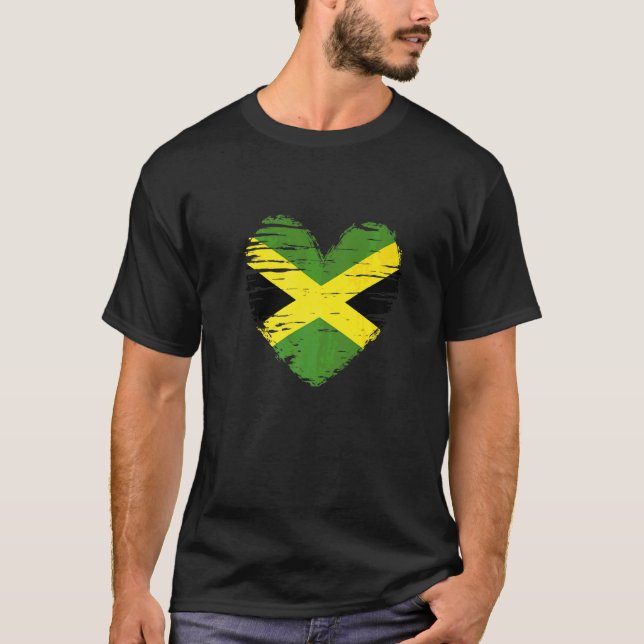 Jamaica Heart Jamaican Flag Jamaican Pride T-Shirt (Front)