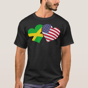 Jamaica Heart Jamaican Heritage USA American Flag  T-Shirt