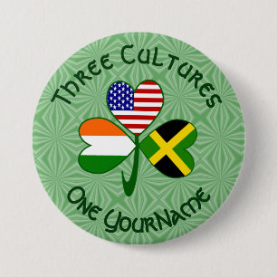 Jamaica Ireland USA Shamrock Personalised Text 7.5 Cm Round Badge
