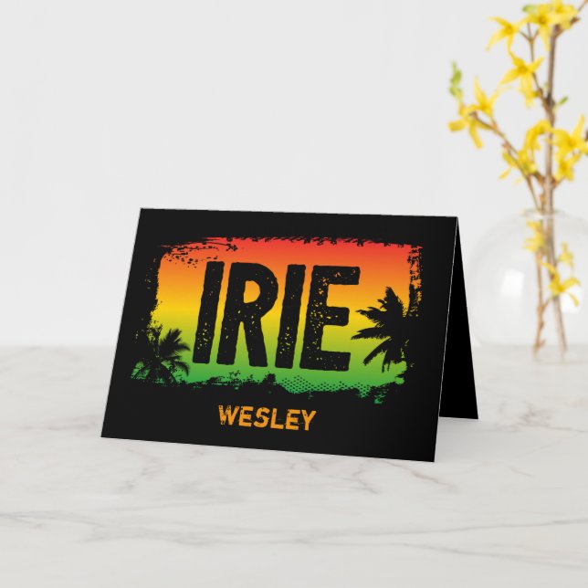 Jamaica IRIE Tropical Palm Tree Rasta Flag Colours Card (Yellow Flower)