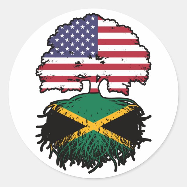 Jamaica Jamaican American USA Tree Roots Flag Classic Round Sticker (Front)
