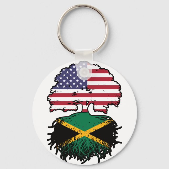 Jamaica Jamaican American USA Tree Roots Flag Key Ring (Front)