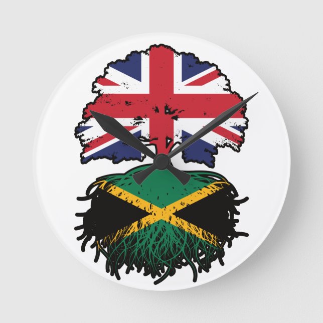 Jamaica Jamaican British UK Tree Roots Flag Round Clock (Front)