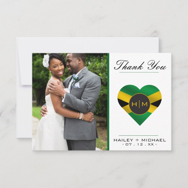 Jamaica Jamaican Flag Caribbean Photo Wedding Thank You Card (Front)