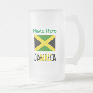 Jamaica Jamaican Flag Green Personalisation  Frosted Glass Beer Mug