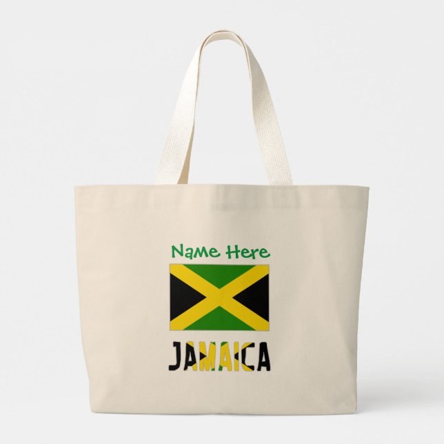 Jamaica Jamaican Flag Green Personalisation  Large Tote Bag (Back)