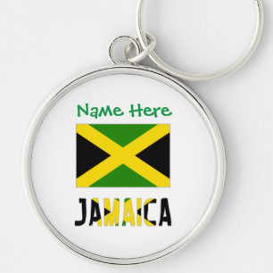 Jamaica Jamaican Flag Green Personalisation Round Key Ring