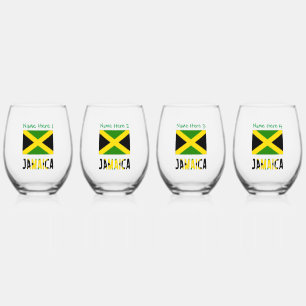 Jamaica Jamaican Flag Green Personalisation  Stemless Wine Glass