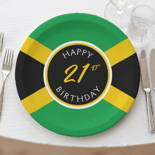 Jamaica Jamaican Flag Happy Birthday Paper Plate