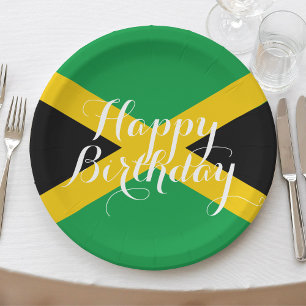 Jamaica Jamaican Flag Happy Birthday Party Paper Plate