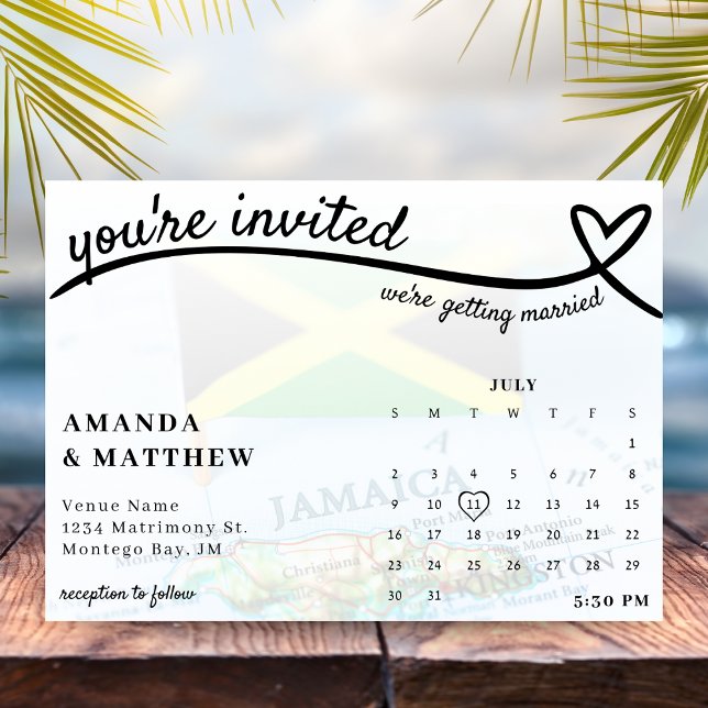 Jamaica Jamaican Flag Heart Calendar Wedding  Invitation (Jamaica Jamaican Flag Heart Calendar Wedding Invitation
)