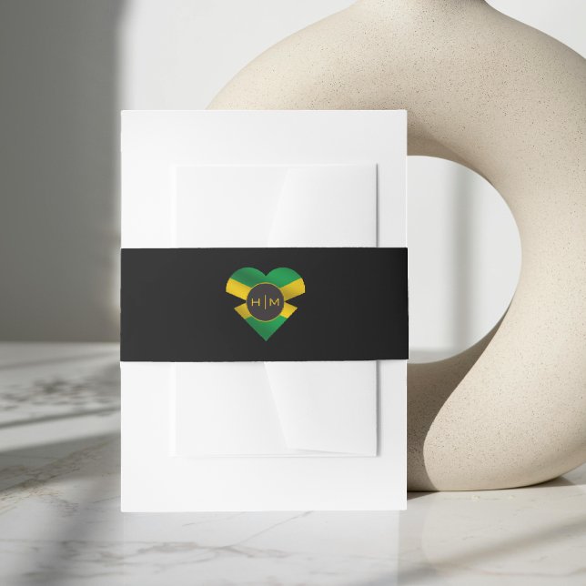 Jamaica Jamaican Flag Heart Monogram Wedding Invitation Belly Band (Jamaica Jamaican Flag Heart Monogram Wedding Invitation Belly Band)