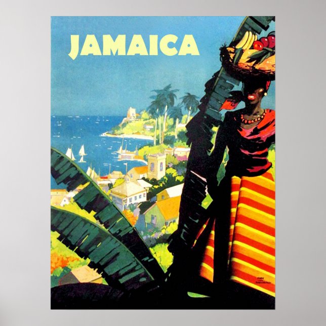 Jamaica, Jamaican woman with fruit basket on head Poster (Front)