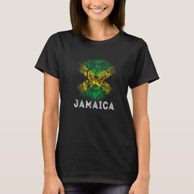 Jamaica King Safari Lion Head Carribean Jamaican R T-Shirt (Front)