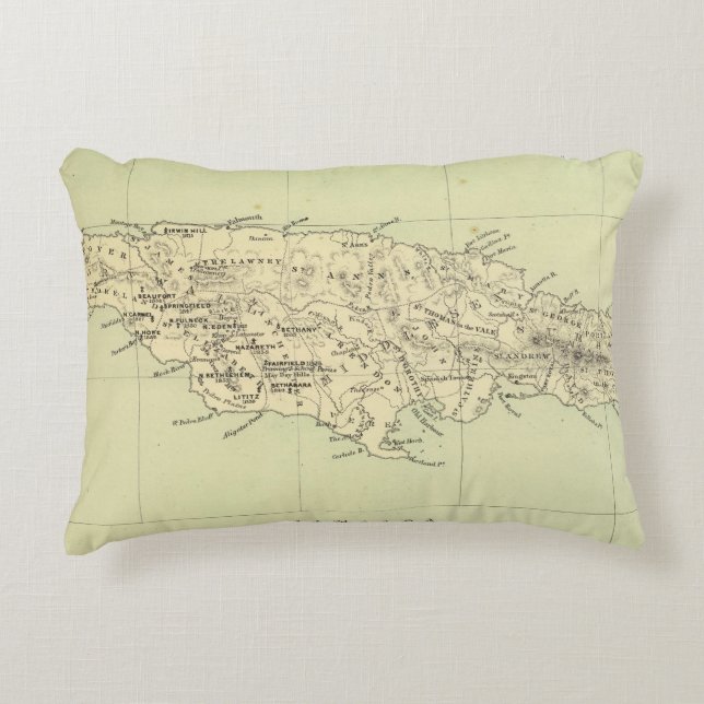 Jamaica Lithographed Map Decorative Cushion (Front)