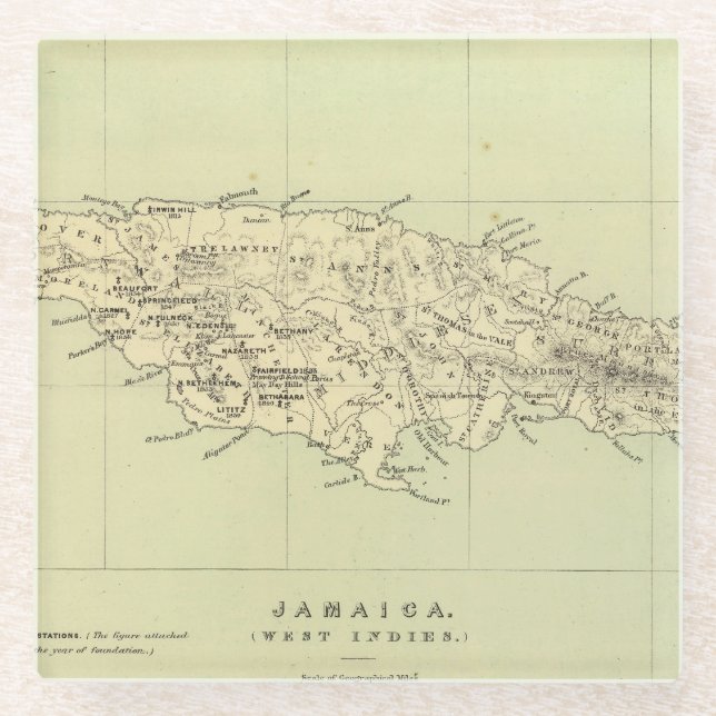 Jamaica Lithographed Map Glass Coaster (Front)