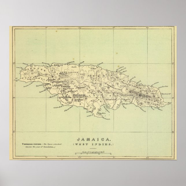 Jamaica Lithographed Map Poster (Front)