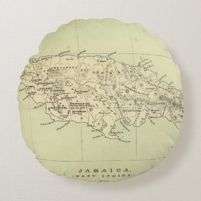 Jamaica Lithographed Map Round Cushion (Front)