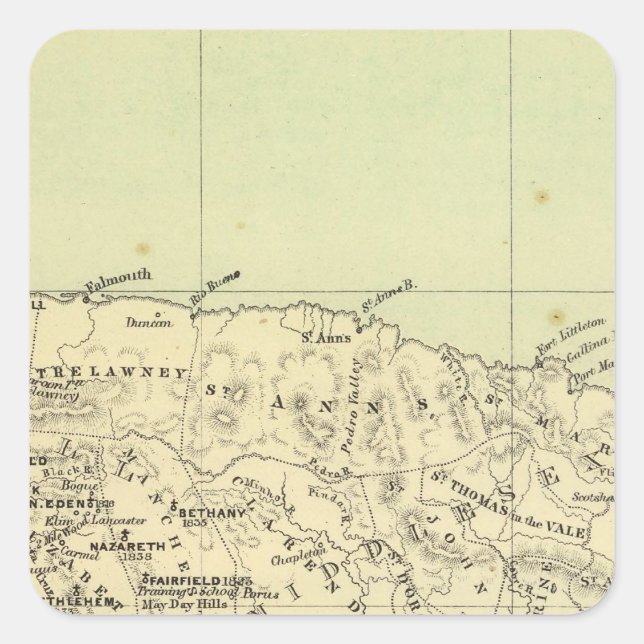 Jamaica Lithographed Map Square Sticker (Front)