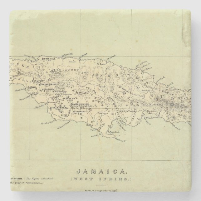Jamaica Lithographed Map Stone Coaster (Front)