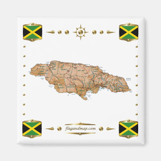 Jamaica Map + Flags Magnet