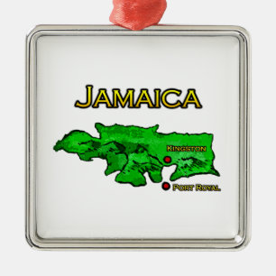 Jamaica Map (green-yellow-black) Metal Tree Decoration