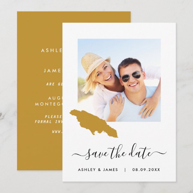 Jamaica Map Photo Wedding Save the Date Card (Front/Back)