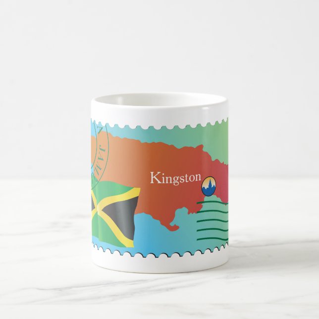 Jamaica Map Postage Stamp Style Coffee Mug (Center)