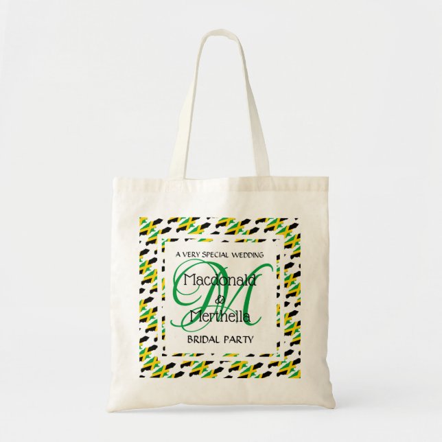 JAMAICA Monogram Custom Wedding Bridal Party Tote Bag (Front)