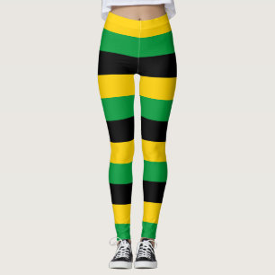 Jamaica National Flag Colours Horizontal Striped Leggings