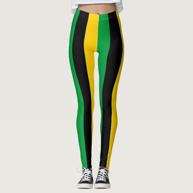 Jamaica National Flag Colours Vertical Striped Leggings (Front)