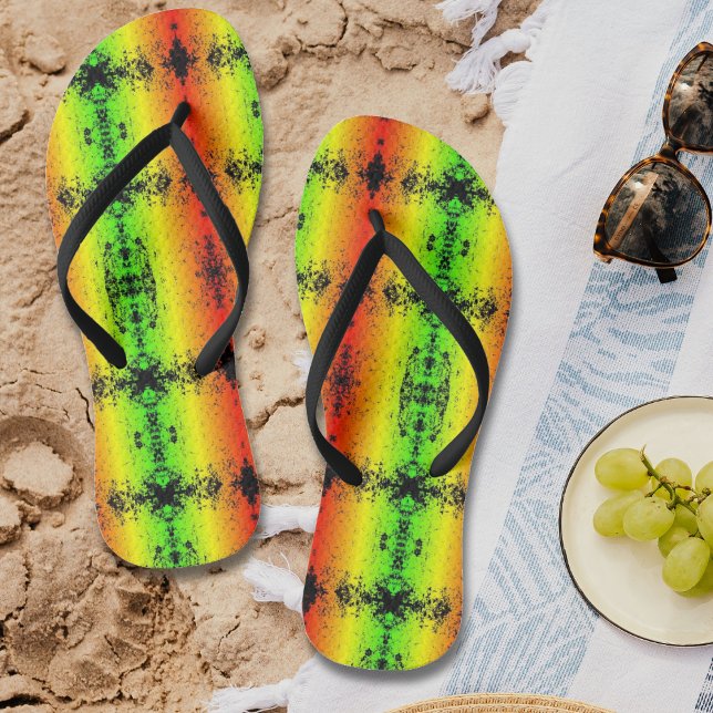 Jamaica Neon Rasta Colours Grunge Distressed Flip Flops (Jamaica Neon Rasta Colors Grunge Distressed Flip Flops)