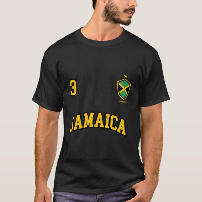 Jamaica Number 3 Soccer Team Sports Jamaican Flag T-Shirt (Front)