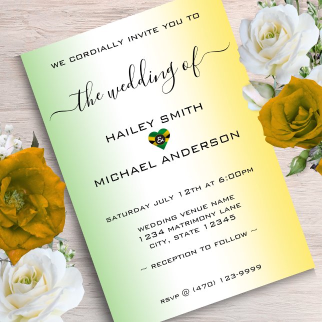 Jamaica Ombre Jamaican Flag Heart Photo Wedding Invitation (Jamaica Ombre Jamaican Flag Heart Photo Wedding Invitation)