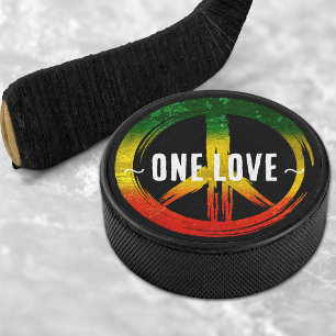 Jamaica One Love Rasta Colour Peace Symbol Jamaica Hockey Puck