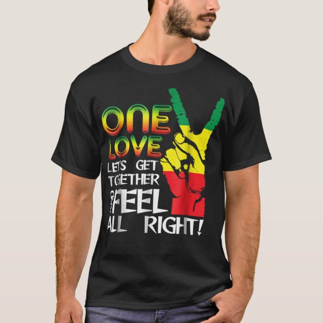 Jamaica One Love Reggae Caribbean Music Pride Fla T-Shirt (Front)