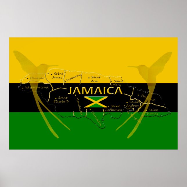 Jamaica Parishes Color HummingBird Poster any size (Front)