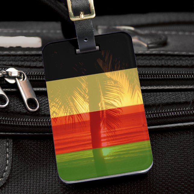 Jamaica Rasta Colours Caribbean Island Beach Luggage Tag (jamaica rasta colors (red, green, gold, black) beach palm trees luggage tag)